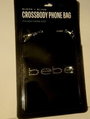 bebe Black Suede Bling Crossbody Phone Bag